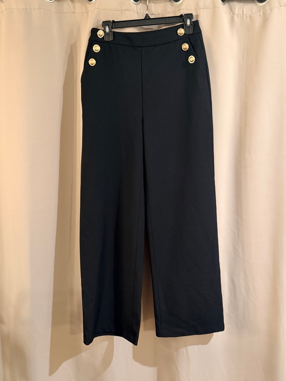 MOTF High-Waist Black Wide-Leg Pants with Gold Buttons New